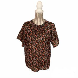 LOFT Petite Small Black Colorful Floral Casual Blouse